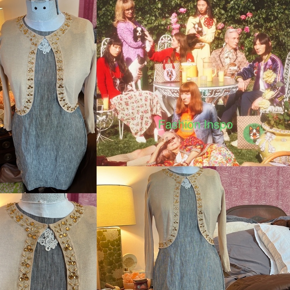 SALE!! DEAL!! FABULOUS Y2K Jeweled Camel Cropped Cardigan Shrug